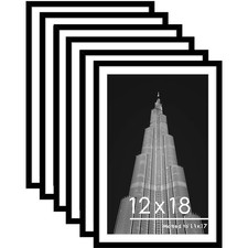 12x18 Picture Frame Set of 6, Display Pictures 11x17 with Mat or 12x18 withou...