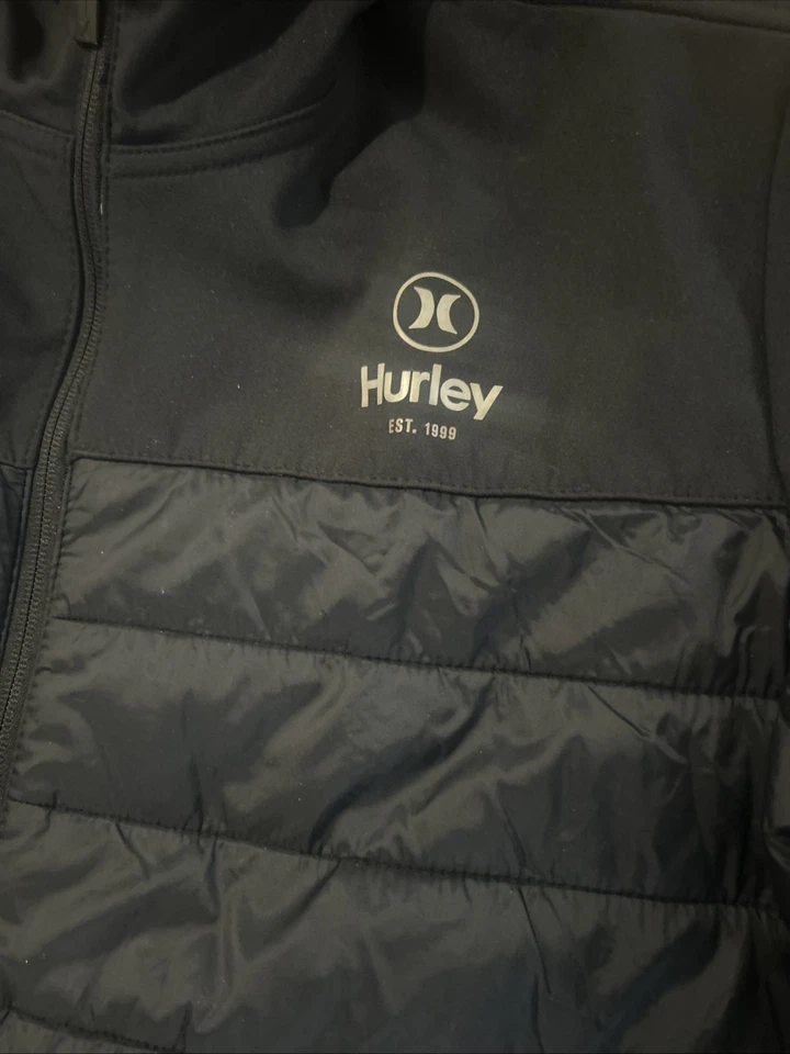 Chaqueta Hurley de 3 capas de tela Tech resistente al viento negra para hombre XL cremallera completa con capucha Foto 2 de 4