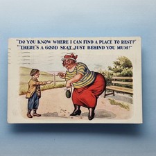 Comic Postcard 1931 Fat Lady Good Seat Behind Country Bench