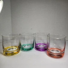 Set of 4 JOYJOLT 10oz Hue Colored Double Old Fashioned Whiskey Glass Tumblers 
