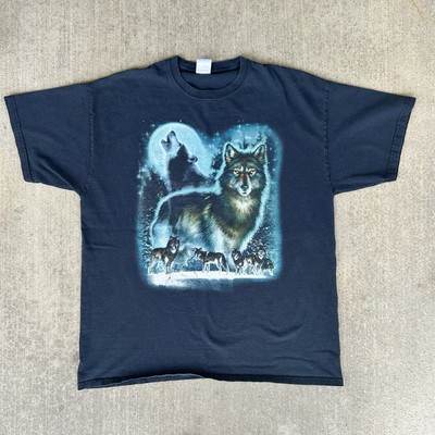 Vintage Liquid Blue Wolf T-Shirt Pack Of Wolves Howling Wolf Men's XL Gildan