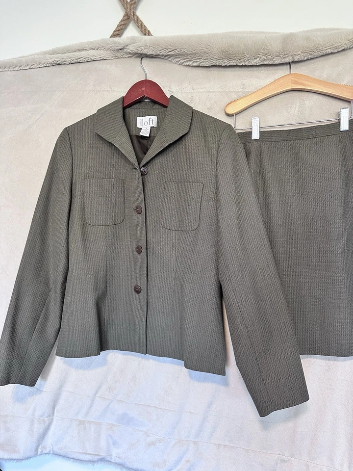 Ann Taylor лофт костюм комплект куртка юбка 6 зеленый полиэстер шерсти женщин работы маленький - Изображение 2 из 4