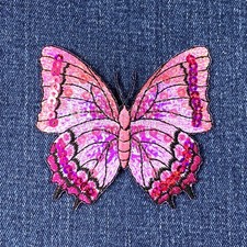 Butterfly Applique Patch - Sequin Embroidered Fuchsia Pink Insect Badge 3-1/8"