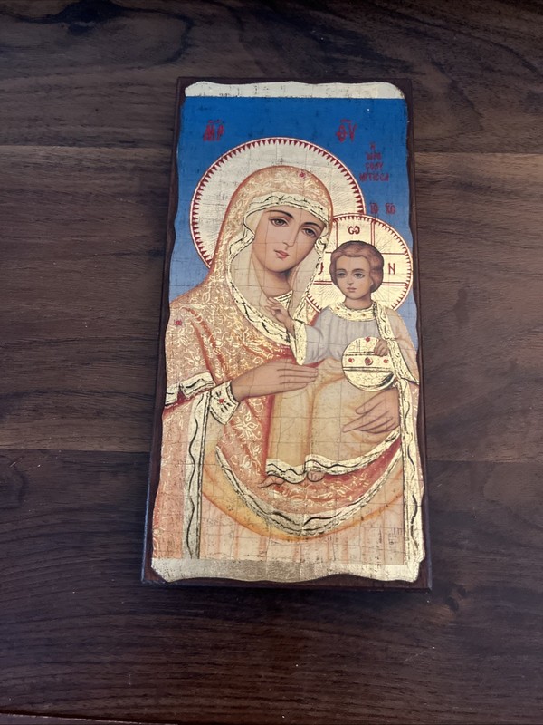 VTG HAND CRAFTED RUSSIAN ORTHODOX ICON VIRGIN MARY AND CHILD JESUS ON WOOD