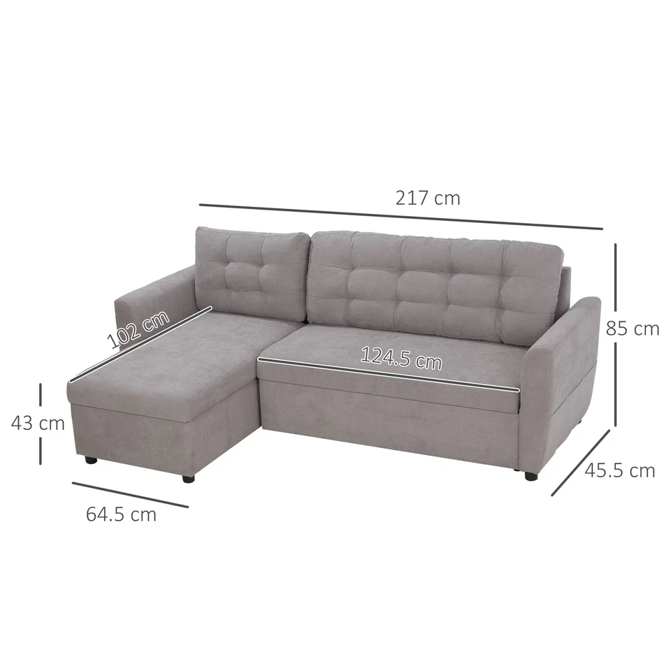 HOMCOM Divano Letto Angolare 3 Posti con Chaise Longue Contenitore in Tessuto - Immagine 4 di 4