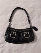 COACH Ashton Baguette Bag Black Crinkle Patent Leather Shoulder Bag NWT