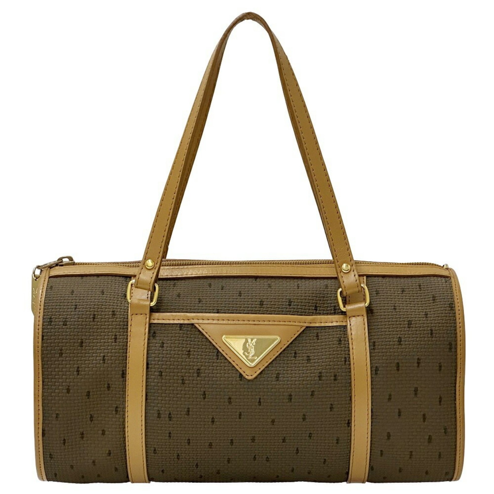 Borsa donna Yves Saint Laurent PVC marrone rotonda mini borsa Boston GZl19txa