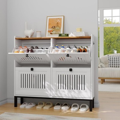 Schuhschrank schmal Schuhständer Schuhregal mit 4 Flip Schubladen 96*105*24 cm