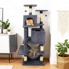 57" Cat Tree for Indoor Cats w/Dual Condos, Hammock, Sisal Scratching Posts