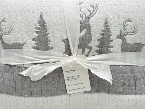 Edredón reversible con apliques Pottery Barn Winter Deer completo ~ reina NUEVO - Imagen 2 de 2