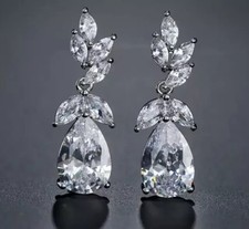 2.50 Ct Pear Cut Simulated Diamond Pretty Drop Earrings In 14k White Gold Plated