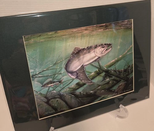 Chinook Salmon Art Print Signed Brad Quist Numbered Matted Dated Fisherman Fish