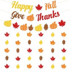 Glittery Happy Fall Banner Give Thanks Banner Fall Decorations Thanksgiving