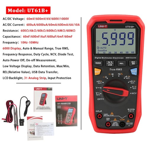 UNI-T UT61B UT61D UT61E Plus Multimeter Analog Digital AC/DC Amperemeter Voltmeter - Bild 7 von 12