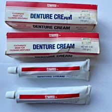 REVCO PHARMACY BRAND VINTAGE DENTURE CREAM LOT of 2 5oz. Tubes ~PROP NOS