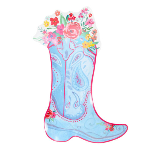 Pioneer Woman Serving Platter Cowgirl Boot Floral Shaped Blue Pink Melamine New - Photo 1 sur 4