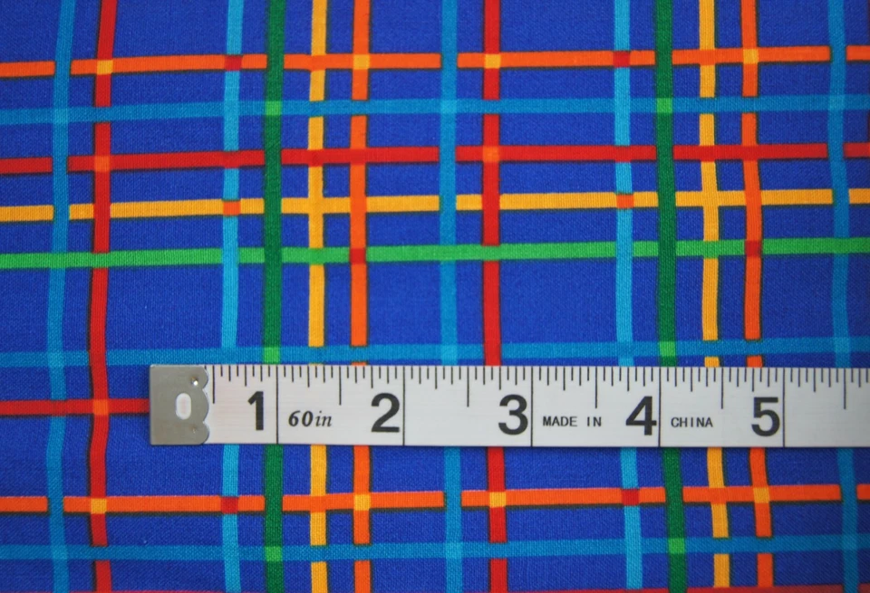 1/2 Yard Colorful Plaid Stripes on Blue  Cotton Quilting Fabric 21" X 44"  - Image 2 of 2
