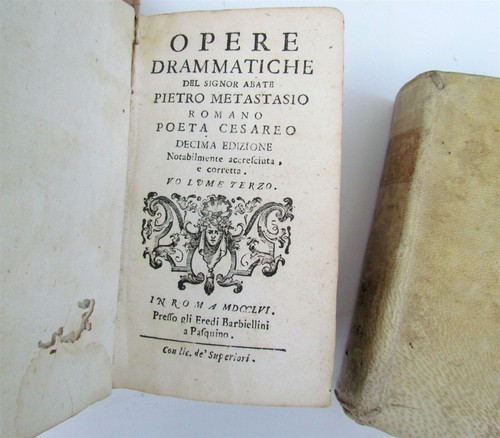 1756 PIETRO METASTASIO 5 VOLUMES antique VELLUM BOUND Opera Theatre in Italian - Imagen 5 de 10
