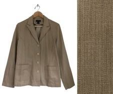 Vintage Womens Blazer Tan Cotton 1980s Ann Taylor Button Jacket Collared Medium