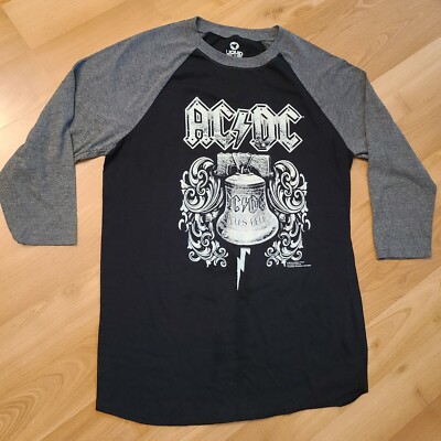 Liquid Blue ACDC Hells Bell Raglan T Shirt Rare 3/4 Sleeve Adult Med. Black/Gray