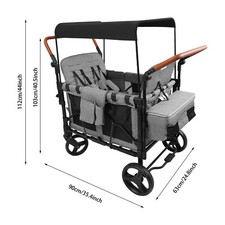 Folding Baby Stroller Wagon Cart For 4 Kids, Face To Face High Seat With Canopy