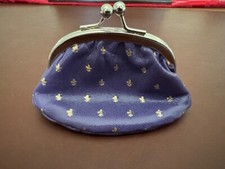 Vintage Fleur De Lis Italian Purple Leather Coin Purse with flat bottom kisslock