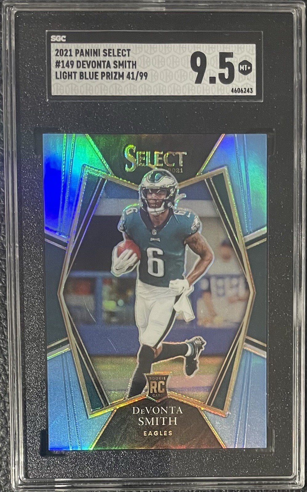 DeVonta Smith ~ 2021 Panini Select Light Blue Prizm /99 #149 RC ~ SGC 9.5 (MT+)