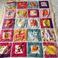 35  x42  Handmade Cotton Baby Quilt. Patchwork Kids Quilt.  