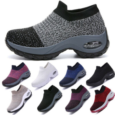 Women's Air Cushion Sport Running Shoes Breathable Mesh Walking Slip-On  Sneakers