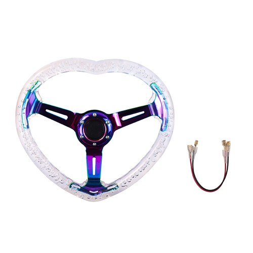 6-Holes 350mm Deep Dish VIP Heart Clear Crystal Bubble Neo Spoke Steering Wheel - Picture 10 of 10