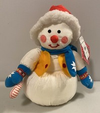 1994 Silver International Plush Nylon Puffy Snowman With Candy Cane Tags