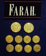 FARAH replacement buttons 10 Gold tone 2-part metal coin motif Good Used Cond.