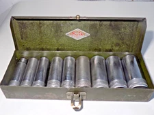 9 Pc. S-K Knurled 1/2" Dr. Deep 9/16"-1 1/8" Socket Set-Original Box-50's-Clean