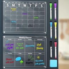 Magnetic Acrylic Calendar for Fridge, 2 Pcs Clear Dry Erase Board Month  Week