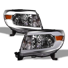 Topline For 2005-2011 Toyota Tacoma LED Strip Bar Headlights Signal Amber Chrome