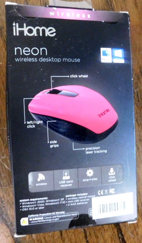 Ratón de escritorio inalámbrico iHome de neón para Windows 10 y Mac Plug N Play USB Nano Rece Foto 2 de 2