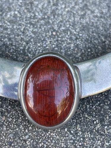 Vintage 70er Modernist ALEXIS KIRK matt silberfarben Halsband Halskette Cabochon - Bild 6 von 12
