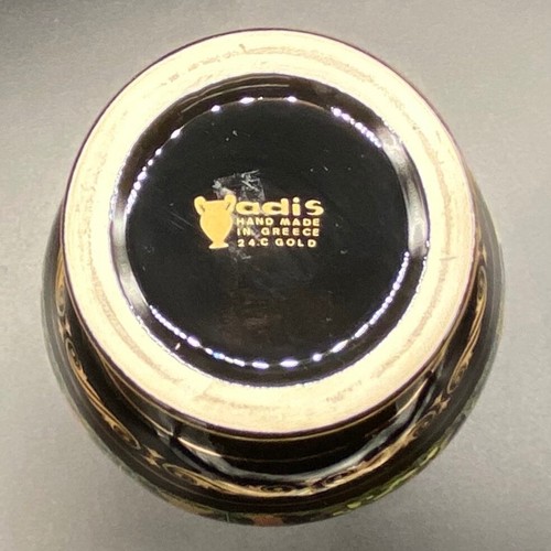 Vintage 9" Adis Black Greek Hand painted Vase Urn 24K Gold detail W/Handles. - Picture 7 of 12