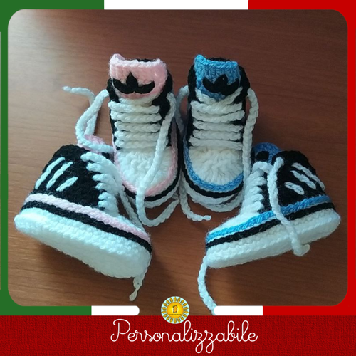 Scarpine scarpette uncinetto sportiva neonati 0-3-6-9 mesi righe maschio  femmina | eBay
