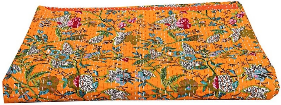 Edredón indio estampado floral Kantha edredón bohomiano hippie cubierta de cama Gudari Foto 2 de 4