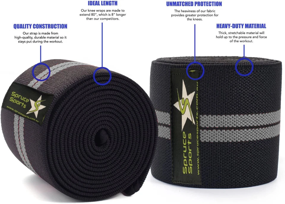 HEAVY DUTY KNEE WRAPS PAIR POWER LIFTING BODYBUILDING WEIGHT STRAP SUPPORTWRAPS - image 4 of 4