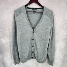 Express Cardigan Sweater Mens XL Gray Button Up Long Sleeve Merino Wool Blend