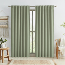 Sage Green Blackout Linen Curtains 84" - 2 Panel Set for Bedroom  Living Room