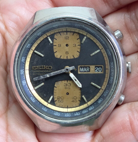 Seiko 6138-8030 Automatik Chronograph Uhr Vintage Herren John Player schwarzes Zifferblatt