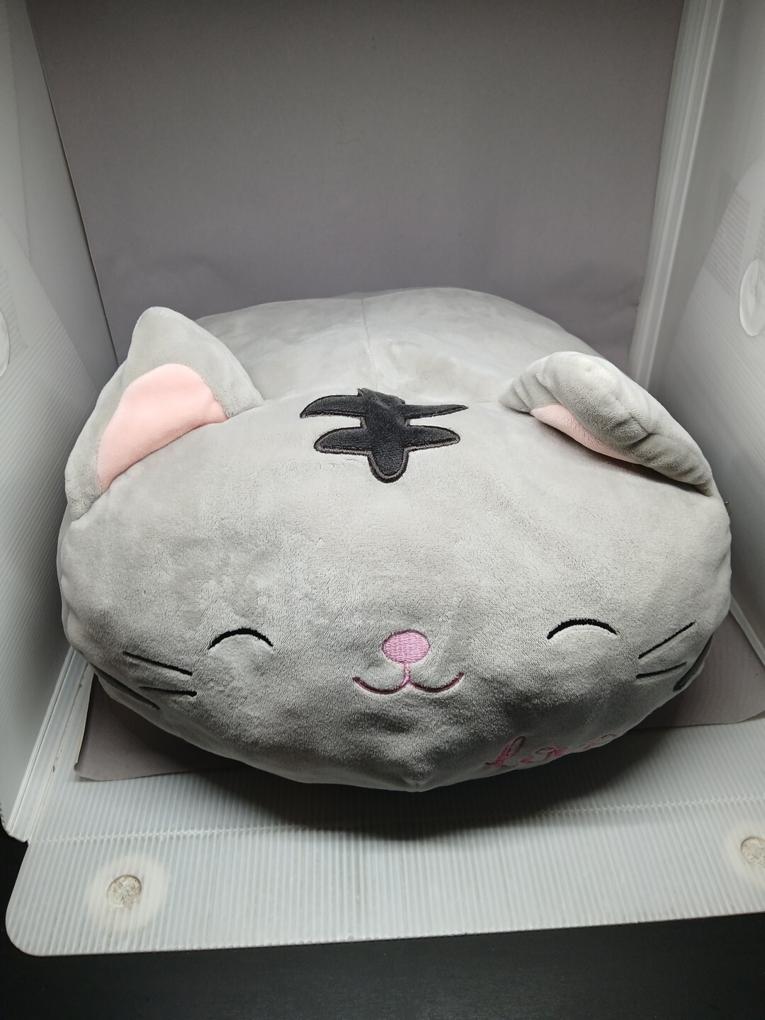 Peluche Squishmallows apilables Carson gris gato 12” 2018 amor y corazones