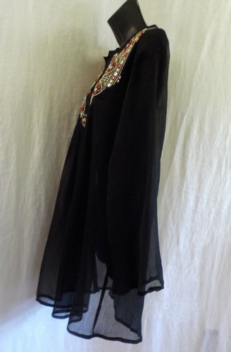 Cute Options Sheer Blouse Size L NWT Black Embroider Sparkle Rayon 3/4 Sleeves - Picture 5 of 12