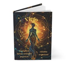 Virgo Sun Sign Hardcover Matte Journal, Text with Characteristics on Front Cover