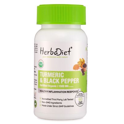 Organic Turmeric Root and Black Pepper 120 Capsules 1500mg w/- Curcumin Piperine