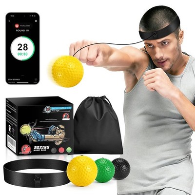 Boxing Reflex Ball Set Punch Counter APP 3 Balls Adjustable Headband Trainer