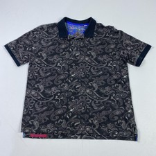 Robert Graham Polo Shirt Mens Medium Black Paisley Print Cotton Classic Fit